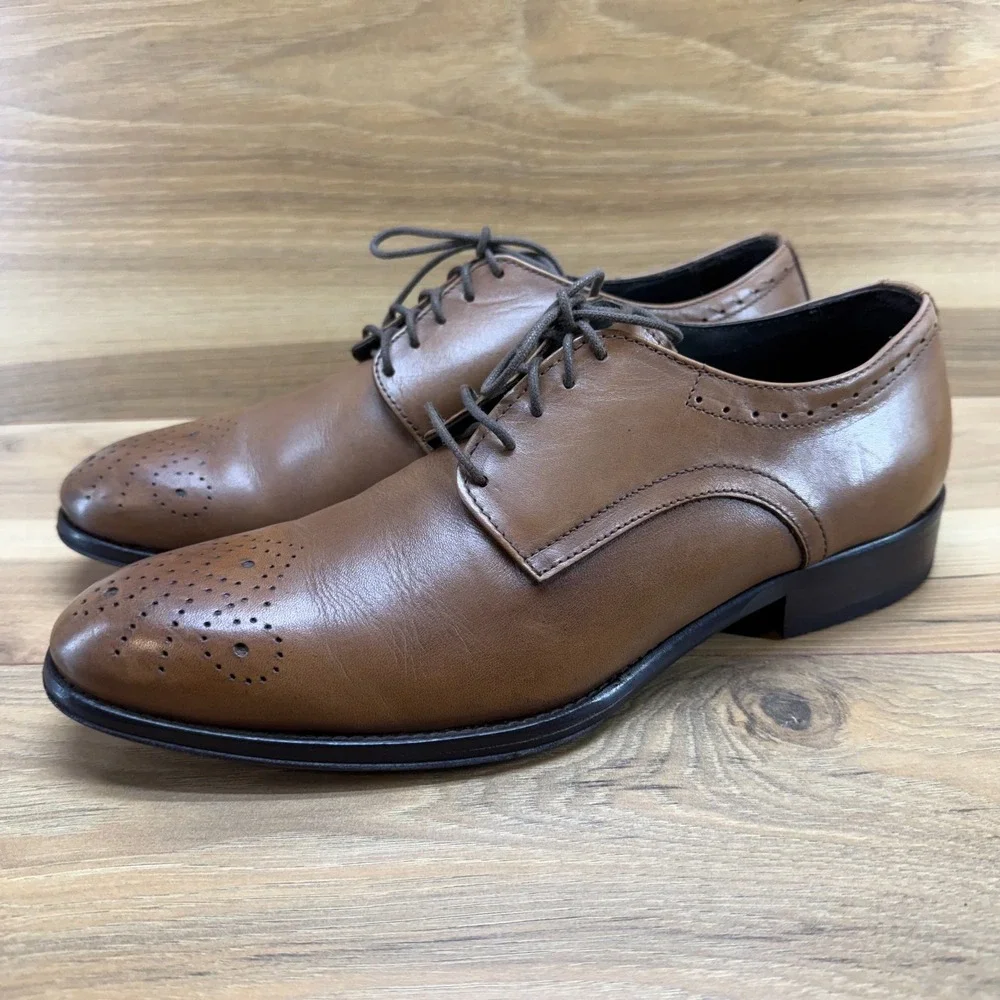 Too Boot New York Derby Medallion Mens‎ 8.5 Brown Leather Dress Shoes